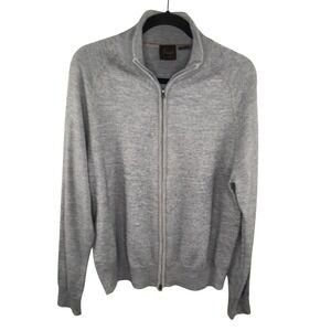 Jos. A Bank Full Zip‎ Sweater Mens XL Merino Wool Blend Grey Mock Neck Cardigan